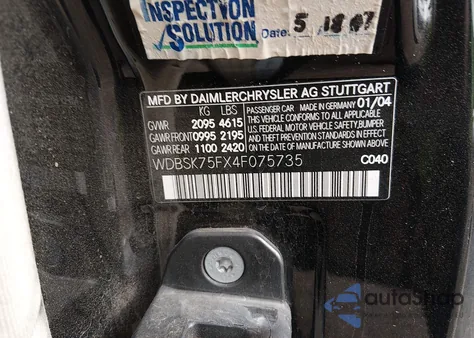 2004 Mercedes-Benz Sl 500 from USA, damaged, VIN WDBSK75FX4F075735